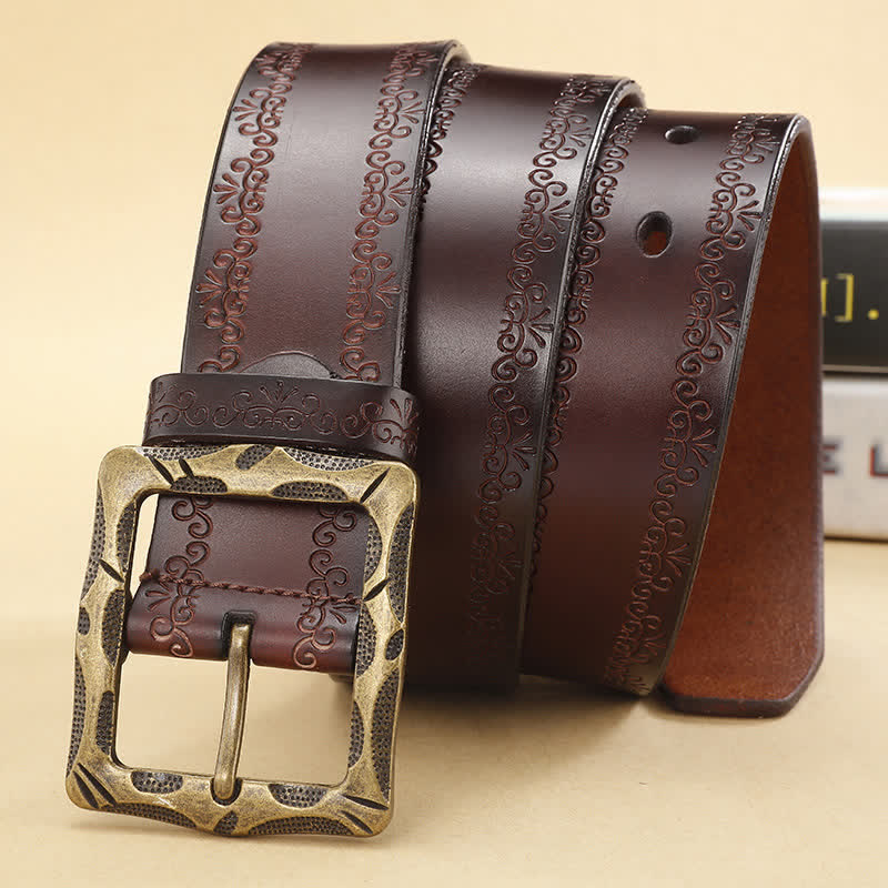 Ceinture en cuir à boucle rectangulaire et sangle florale