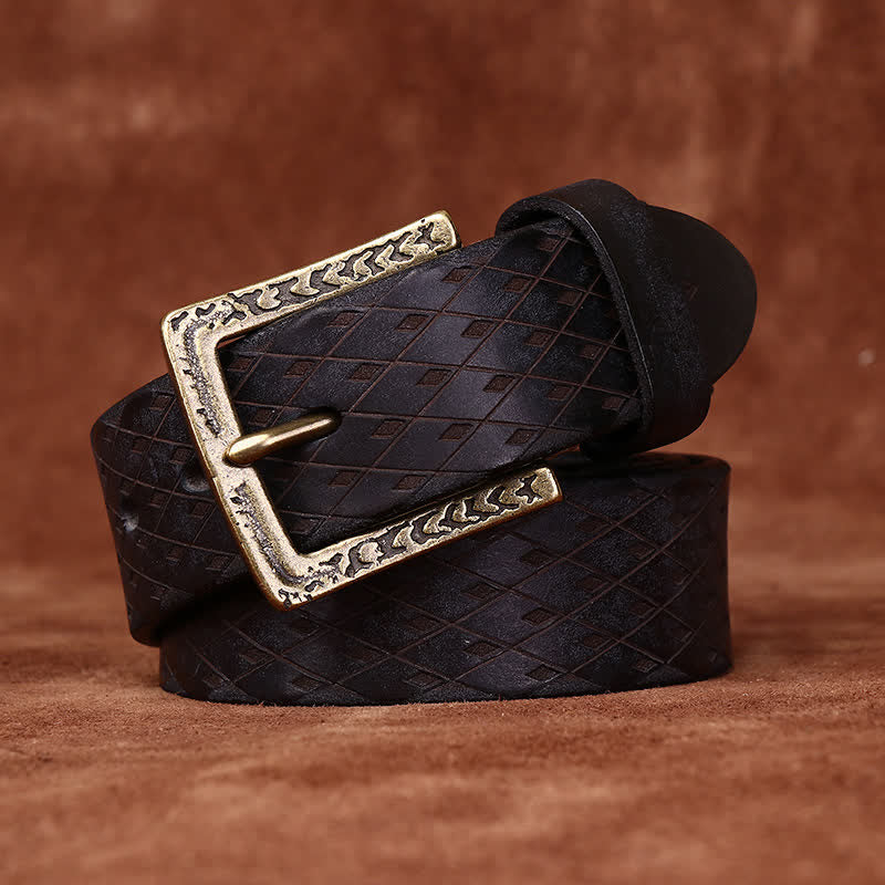 Ceinture en cuir à motif diamant en relief vintage