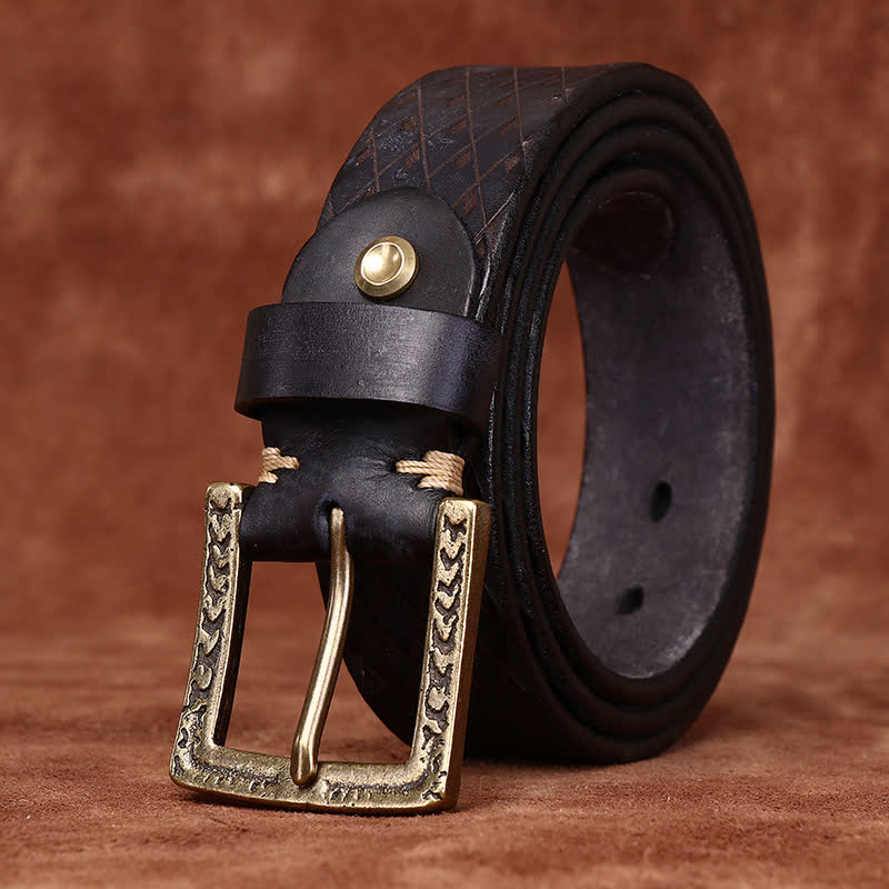 Ceinture en cuir à motif diamant en relief vintage