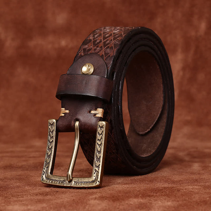 Ceinture en cuir à motif diamant en relief vintage