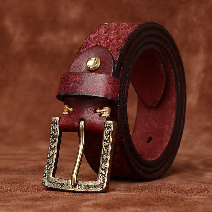 Ceinture en cuir à motif diamant en relief vintage