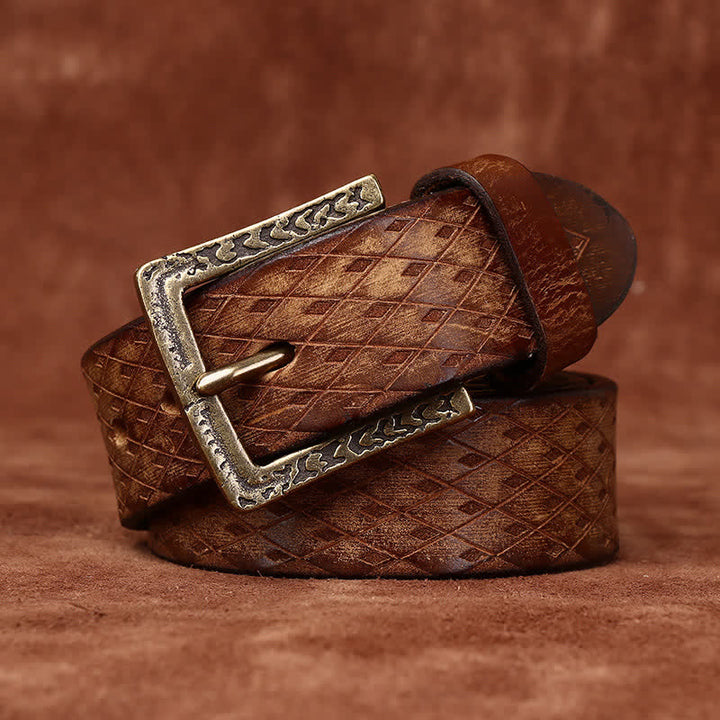 Ceinture en cuir à motif diamant en relief vintage