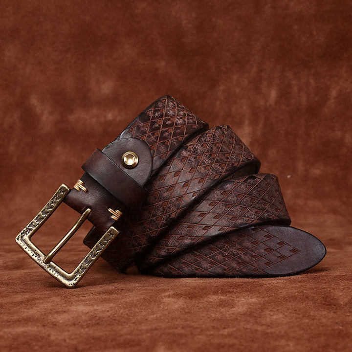 Ceinture en cuir à motif diamant en relief vintage