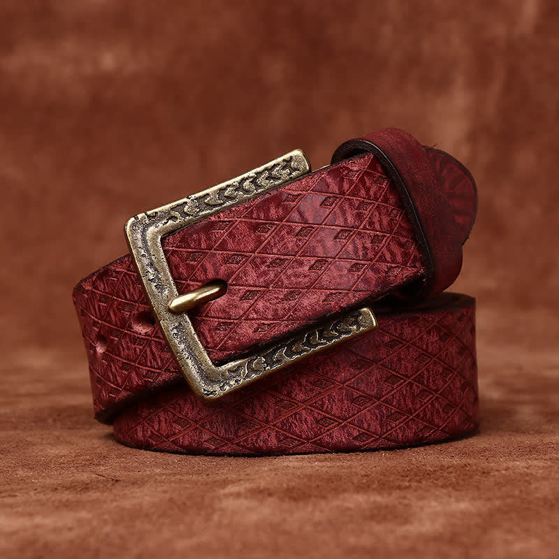 Ceinture en cuir à motif diamant en relief vintage