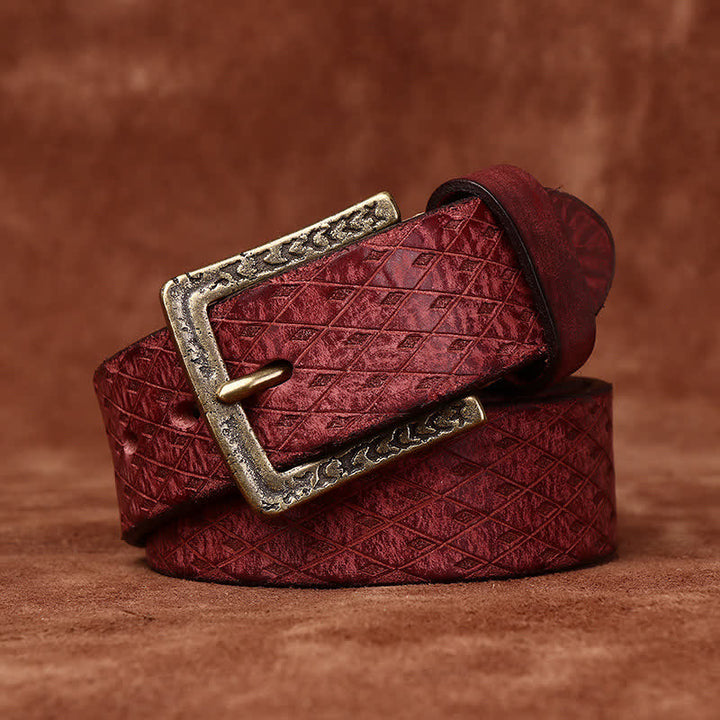 Ceinture en cuir à motif diamant en relief vintage