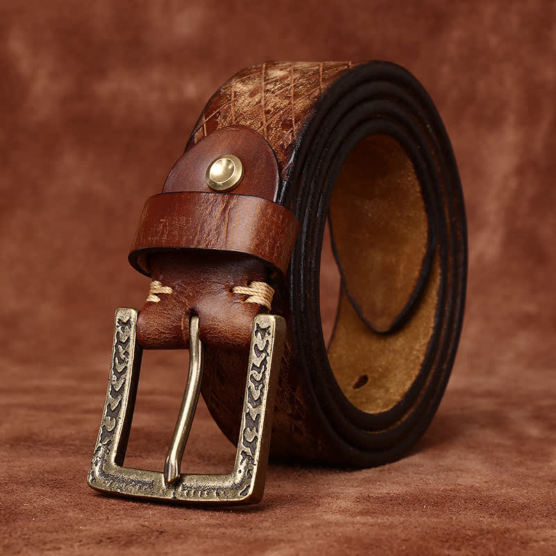 Ceinture en cuir à motif diamant en relief vintage