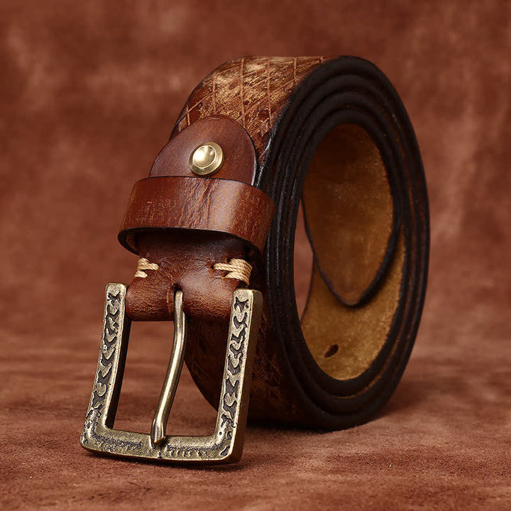 Ceinture en cuir à motif diamant en relief vintage