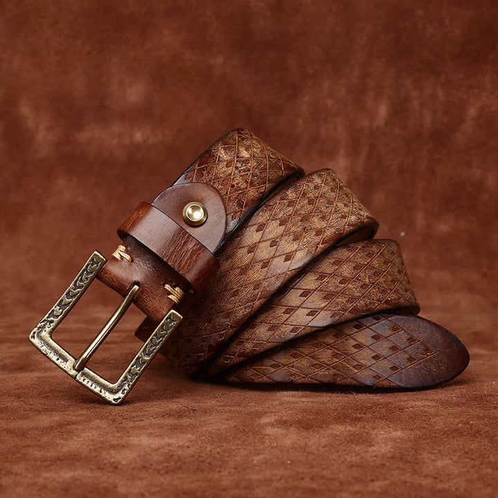 Ceinture en cuir à motif diamant en relief vintage