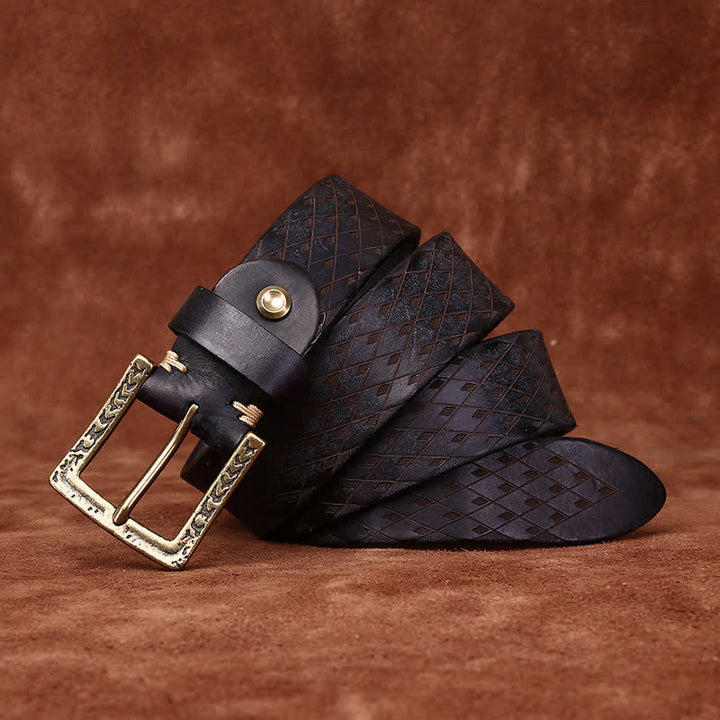 Ceinture en cuir à motif diamant en relief vintage