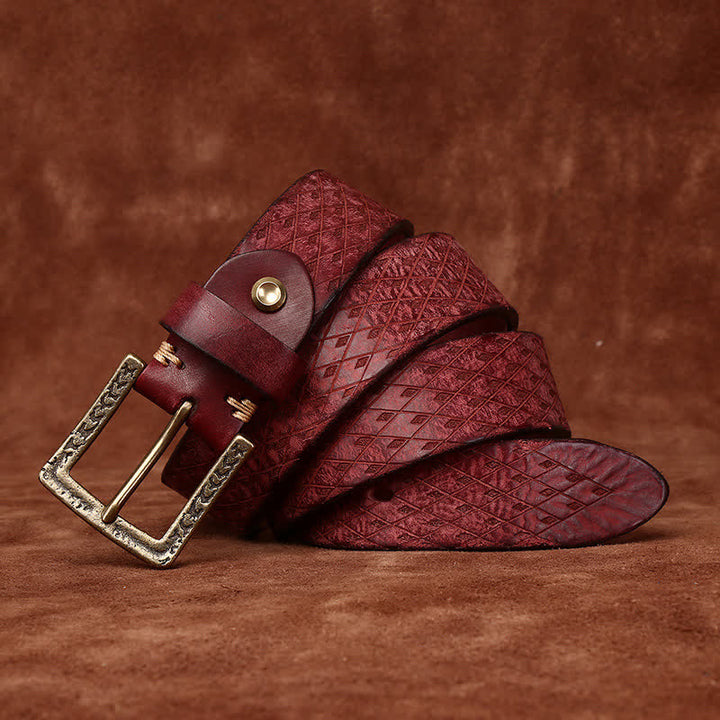 Ceinture en cuir à motif diamant en relief vintage