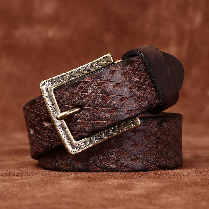 Ceinture en cuir à motif diamant en relief vintage