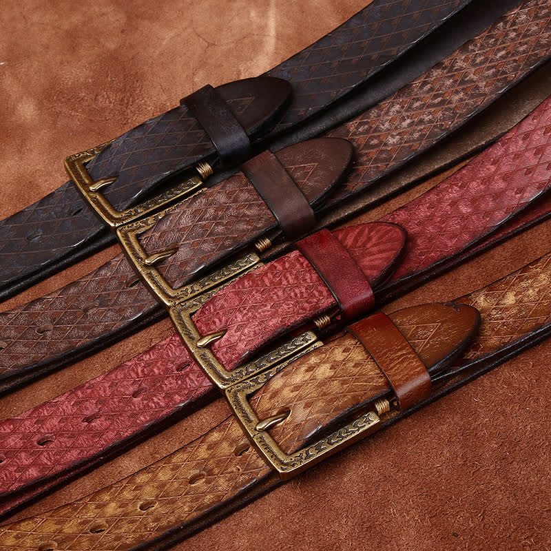 Ceinture en cuir à motif diamant en relief vintage
