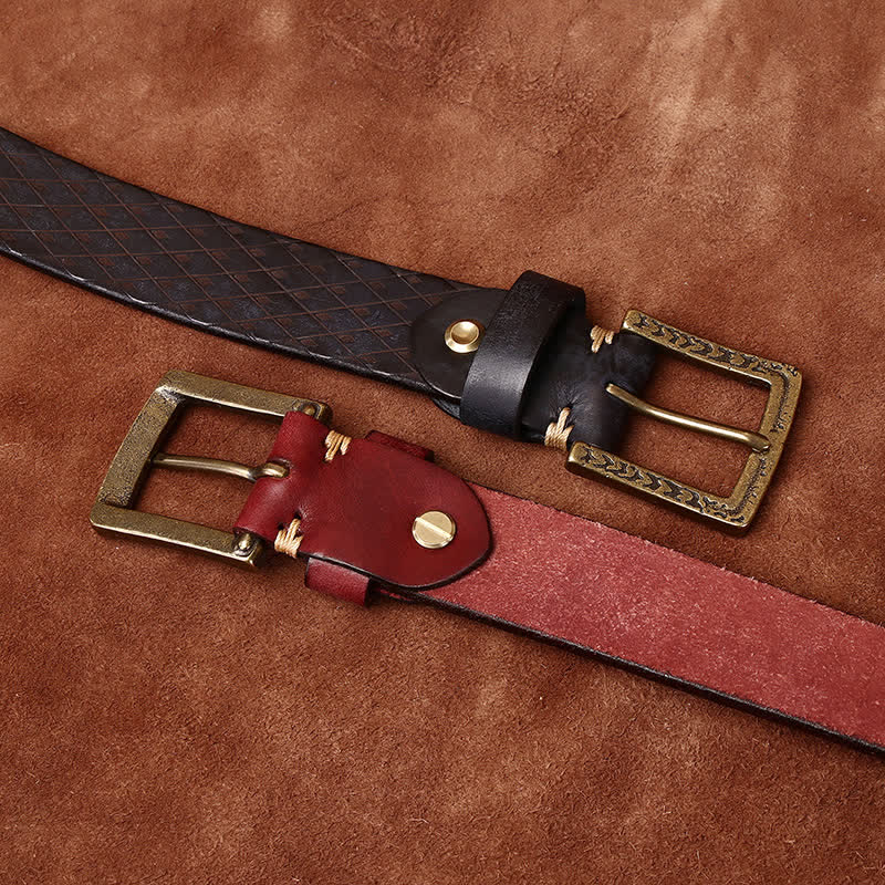 Ceinture en cuir à motif diamant en relief vintage