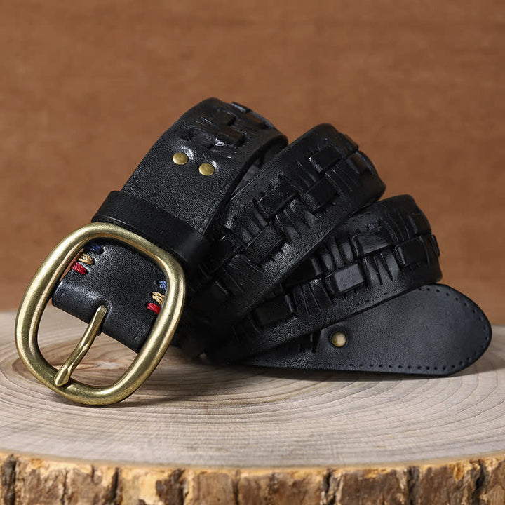 Ceinture en cuir tressée pour jeans à la mode rétro