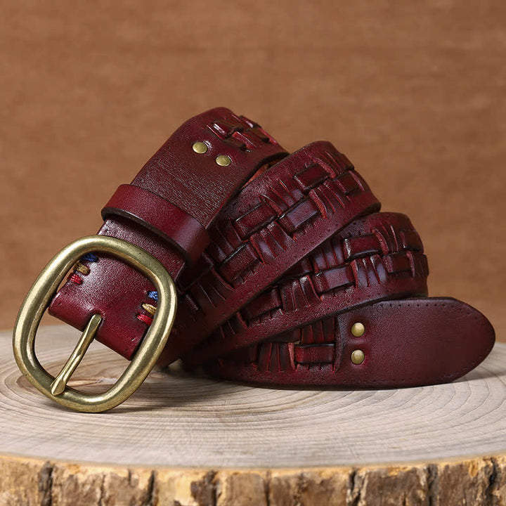 Ceinture en cuir tressée pour jeans à la mode rétro