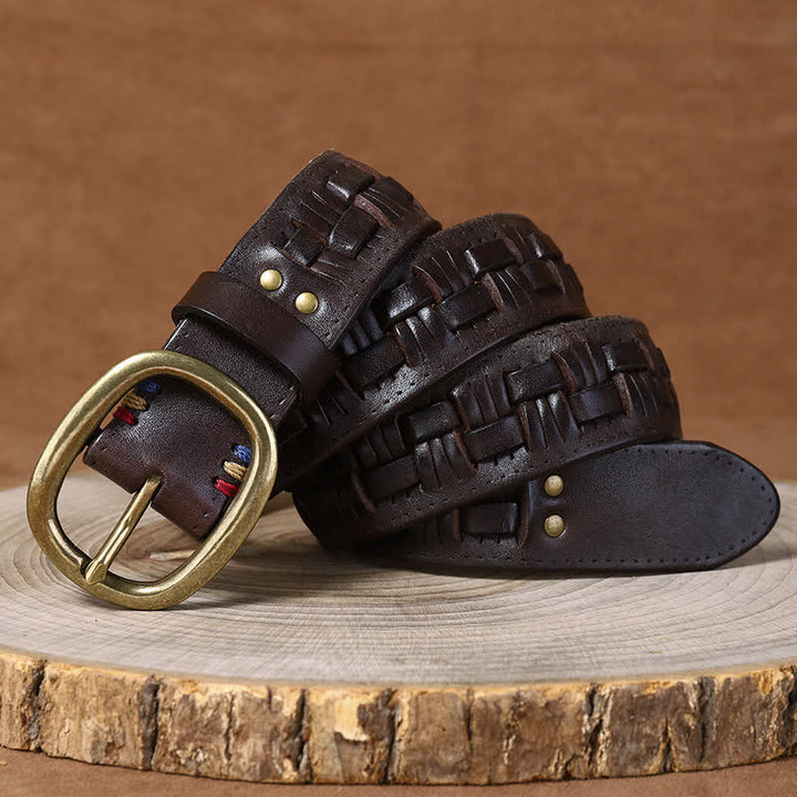 Ceinture en cuir tressée pour jeans à la mode rétro