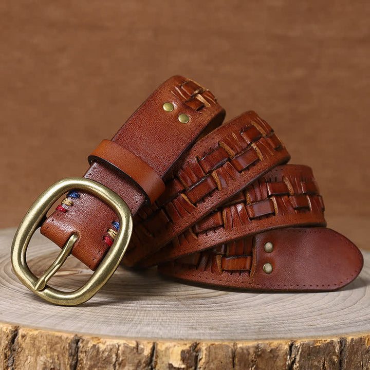 Ceinture en cuir tressée pour jeans à la mode rétro
