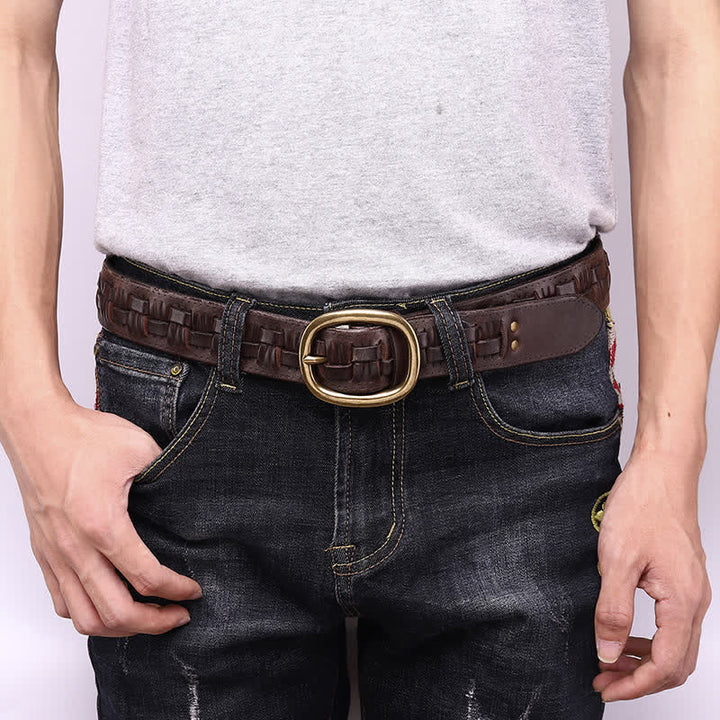 Ceinture en cuir tressée pour jeans à la mode rétro