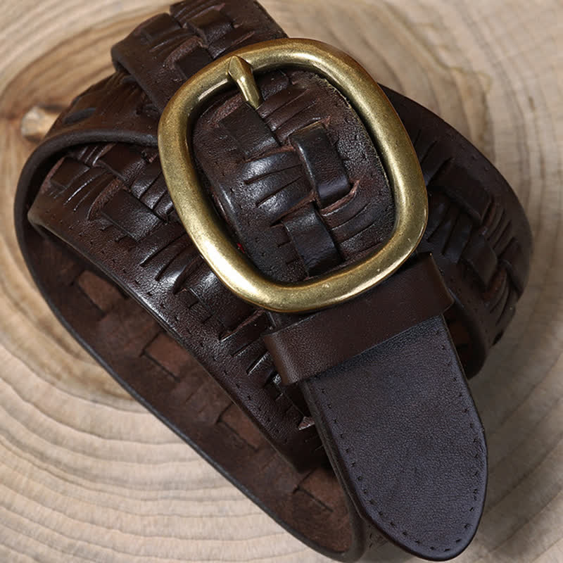 Ceinture en cuir tressée pour jeans à la mode rétro