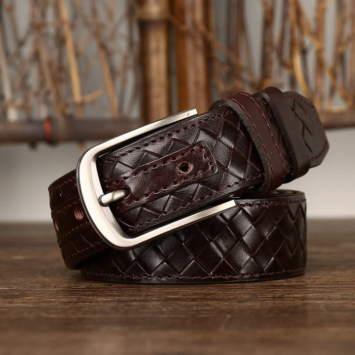 Ceinture en cuir de vachette tressée avec boucle en cuivre élégante