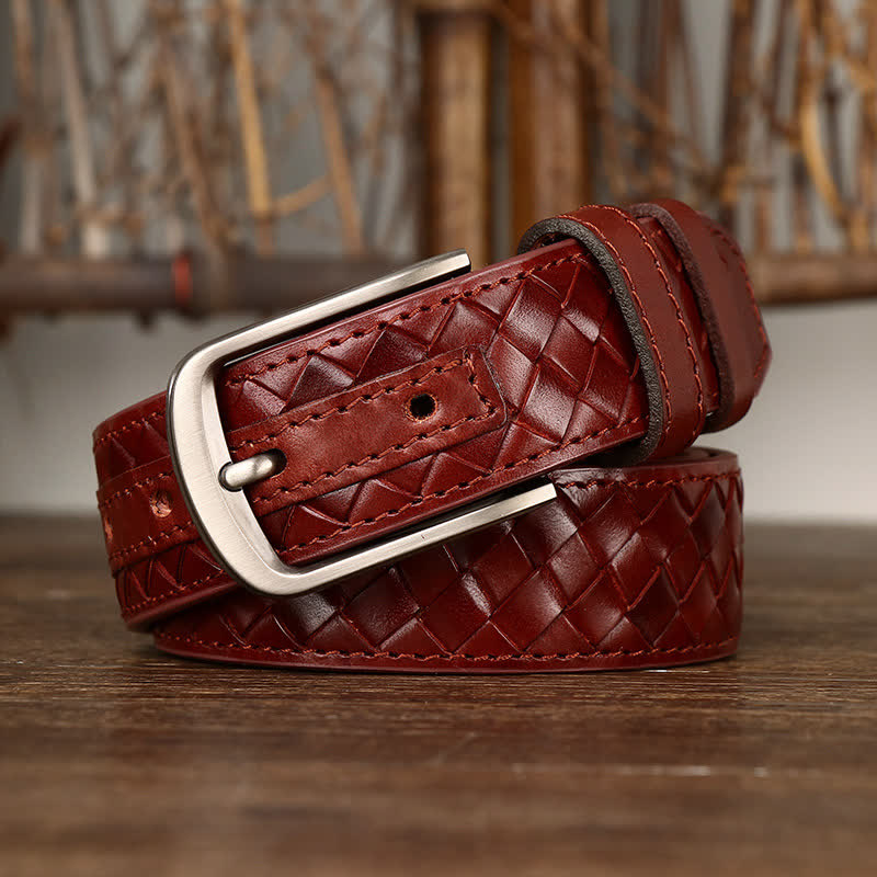 Ceinture en cuir de vachette tressée avec boucle en cuivre élégante