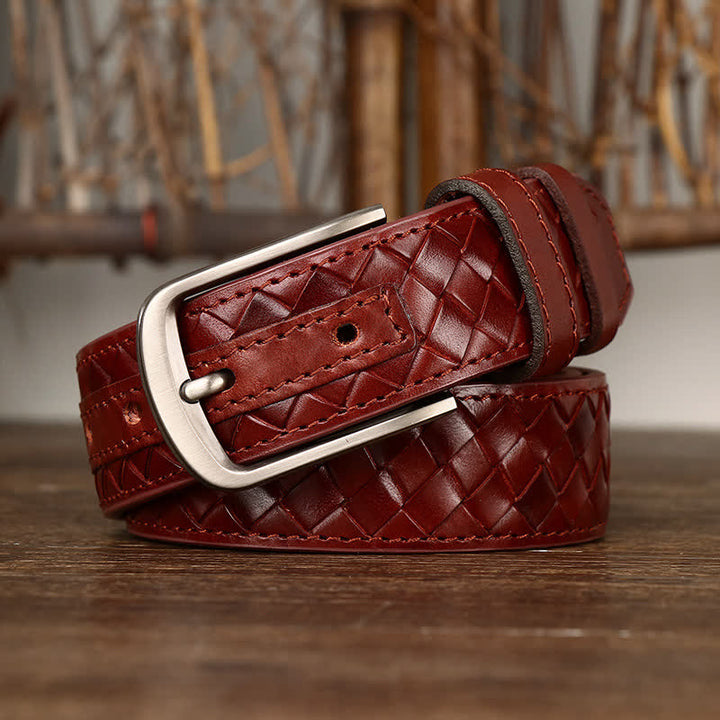 Ceinture en cuir de vachette tressée avec boucle en cuivre élégante