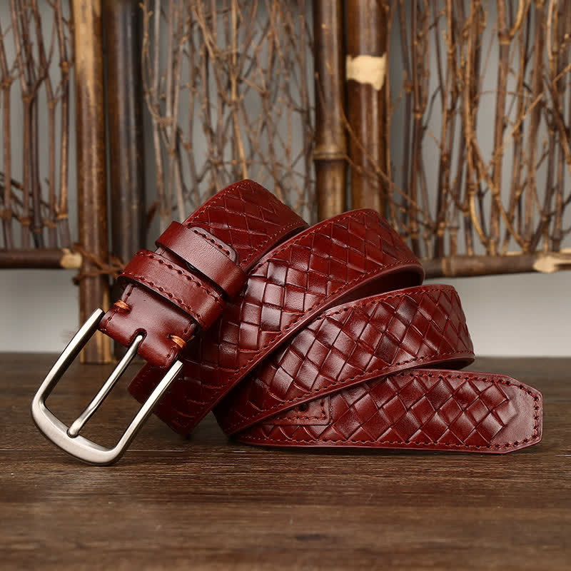 Ceinture en cuir de vachette tressée avec boucle en cuivre élégante