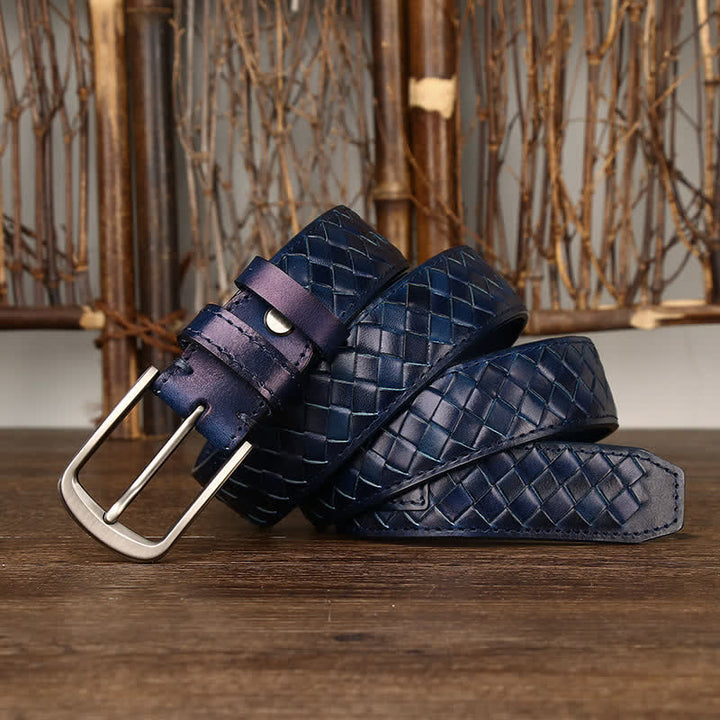 Ceinture en cuir de vachette tressée avec boucle en cuivre élégante