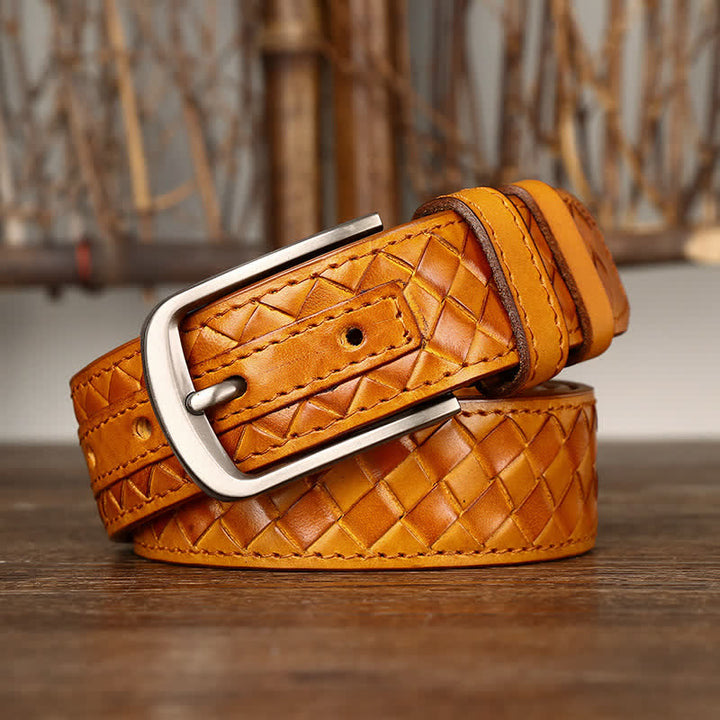Ceinture en cuir de vachette tressée avec boucle en cuivre élégante
