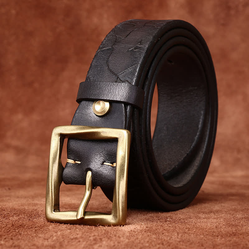Ceinture en cuir vieilli avec motif craquelé et gaufré