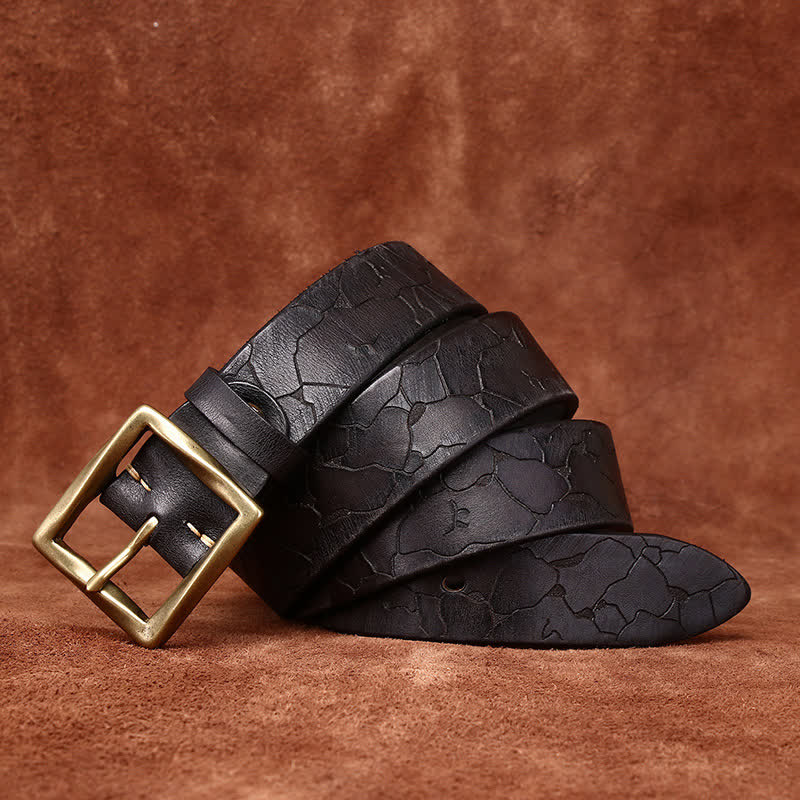 Ceinture en cuir vieilli avec motif craquelé et gaufré
