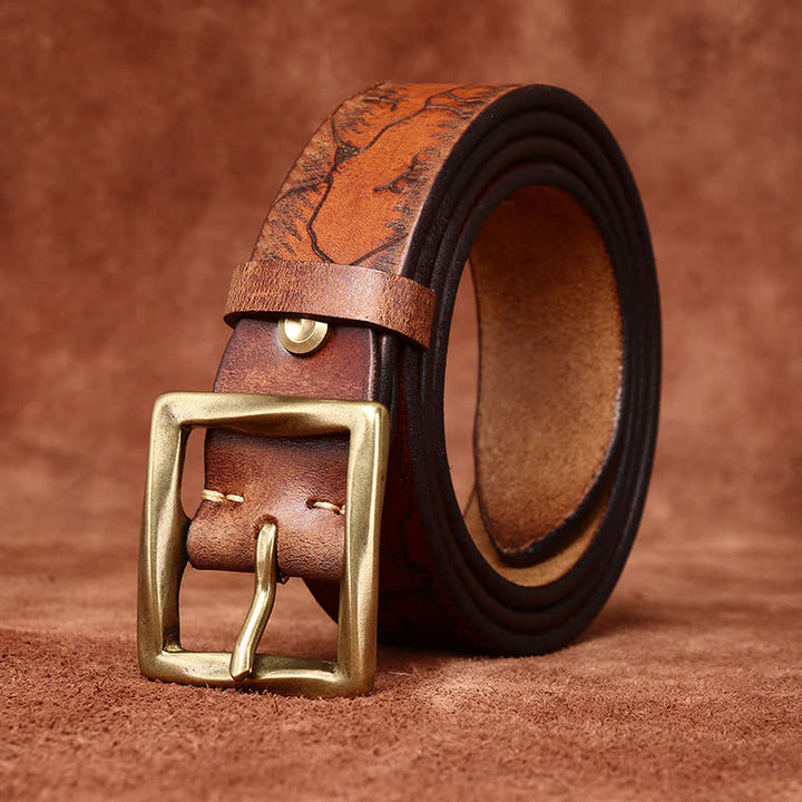 Ceinture en cuir vieilli avec motif craquelé et gaufré