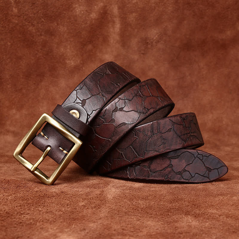 Ceinture en cuir vieilli avec motif craquelé et gaufré