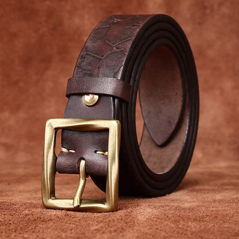 Ceinture en cuir vieilli avec motif craquelé et gaufré