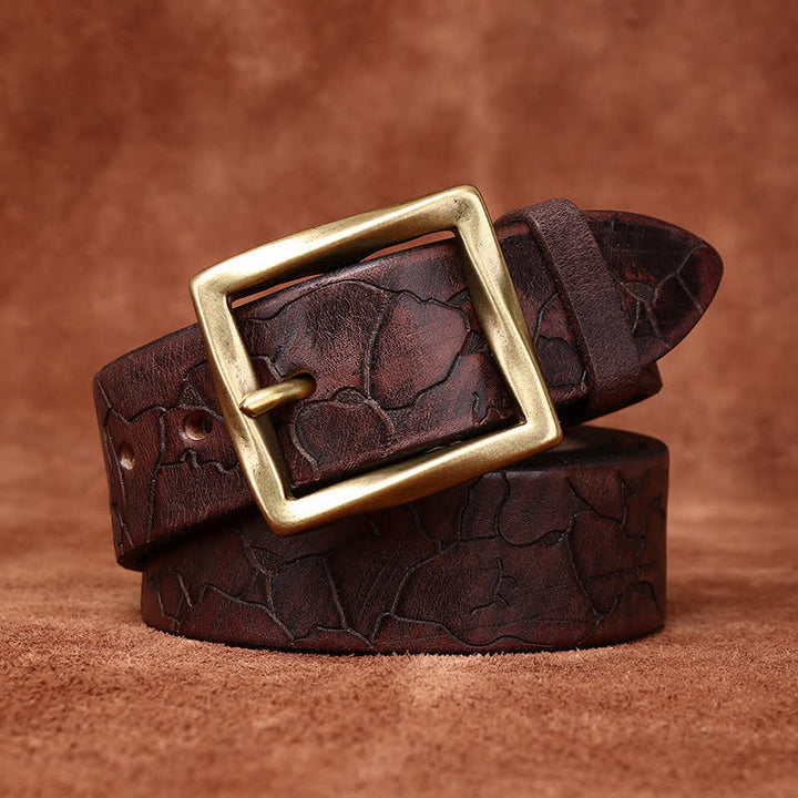 Ceinture en cuir vieilli avec motif craquelé et gaufré