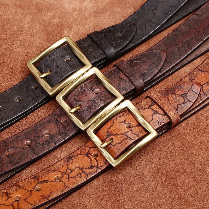 Ceinture en cuir vieilli avec motif craquelé et gaufré