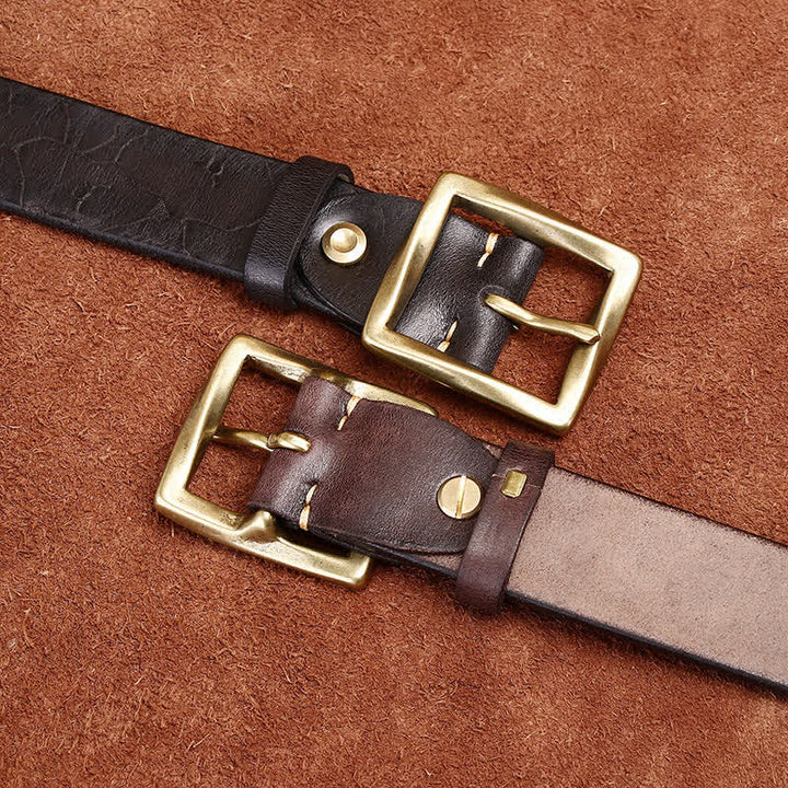 Ceinture en cuir vieilli avec motif craquelé et gaufré