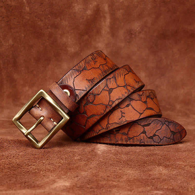 Ceinture en cuir vieilli avec motif craquelé et gaufré