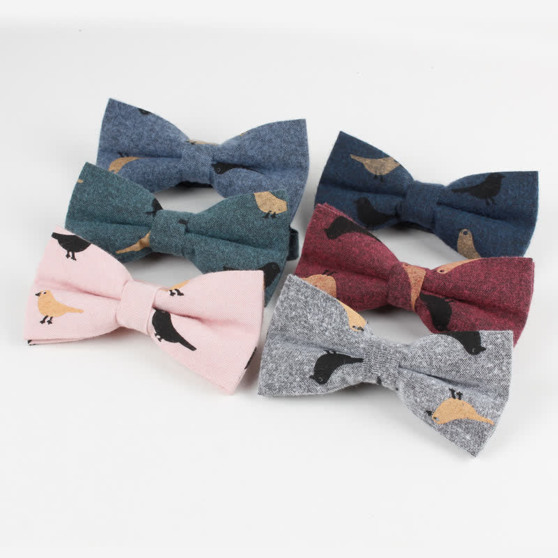 Nœud papillon en coton imprimé plumes d'oiseaux pour homme