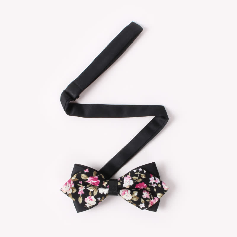 Nœud papillon pointu en coton à double épaisseur et motif floral pour homme - image 2