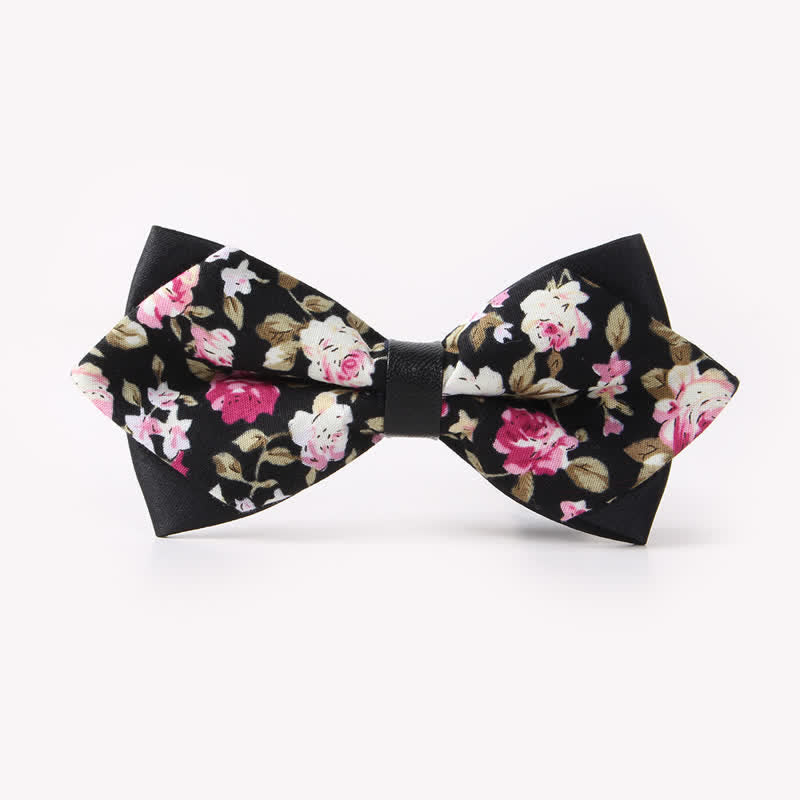 Nœud papillon pointu en coton à double épaisseur et motif floral pour homme - Style #1 - image 1