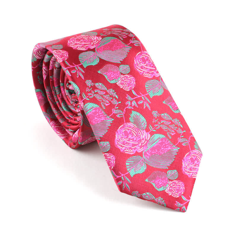 Costume de loisirs pour homme pour fête de mariage, cravate fine à fleurs - Rouge - image 4