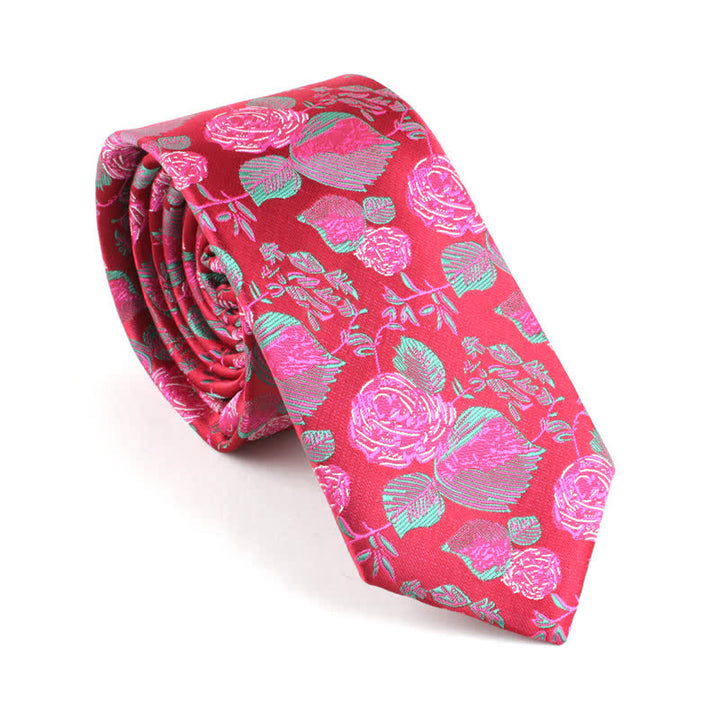 Costume de loisirs pour homme pour fête de mariage, cravate fine à fleurs - Rouge - image 4