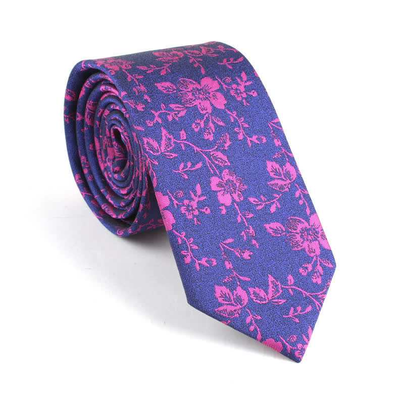 Cravate fantaisie fine à motif floral coloré pour homme - Violet - image 0