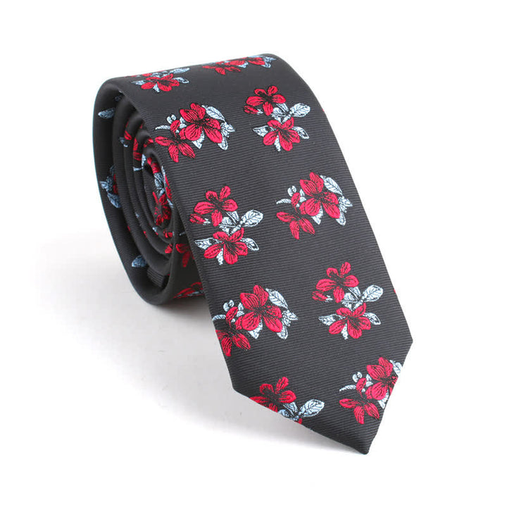 Cravate fine à motif floral pour homme, classique, chic et élégant - Noir - image 2
