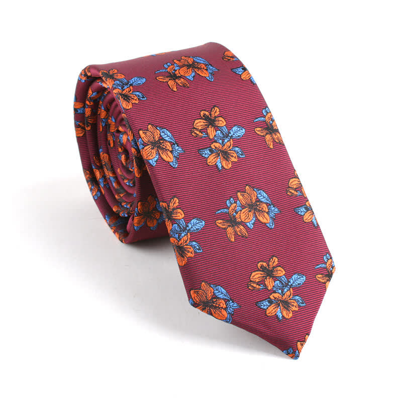 Cravate fine à motif floral pour homme, classique, chic et élégant - Bourgogne - image 3