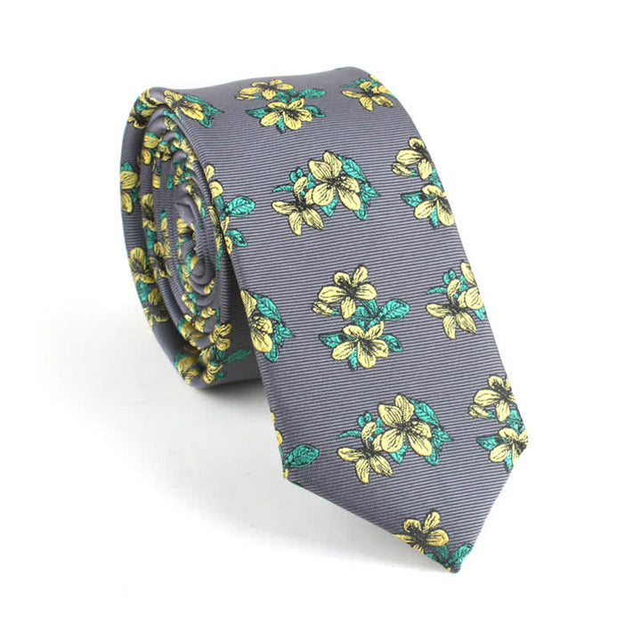 Cravate fine à motif floral pour homme, classique, chic et élégant - Gris - image 0