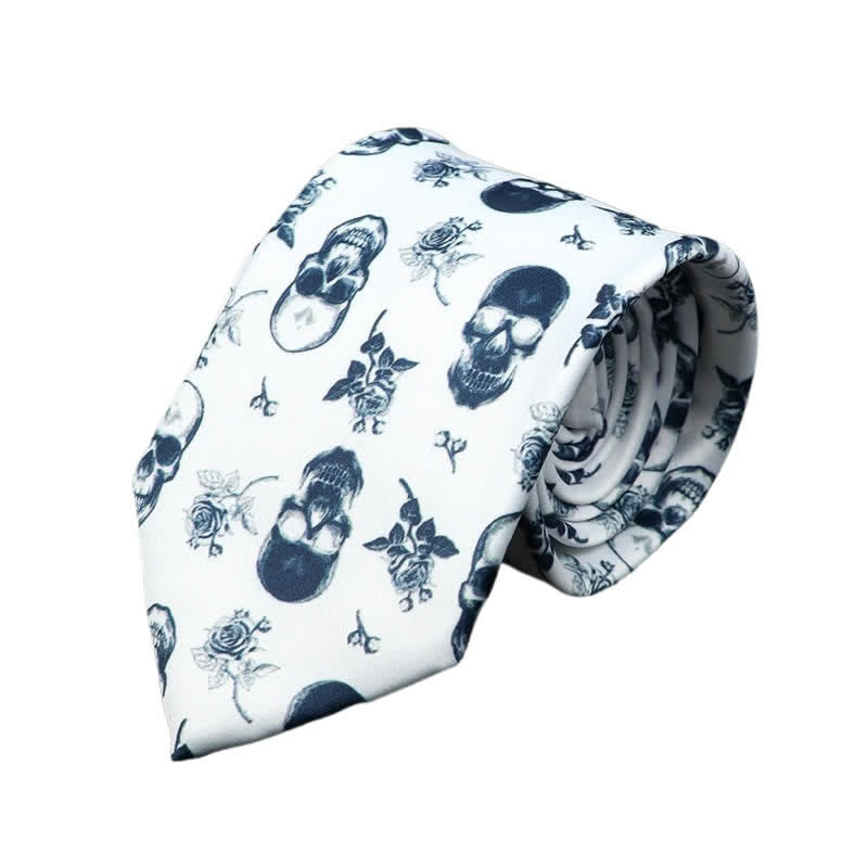 Cravate à imprimé tête de mort et rose blanche pour homme - Blanc - image 0