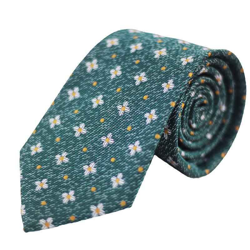 Cravate à pois vert foncé pour homme avec motif floral - Vert foncé - image 0