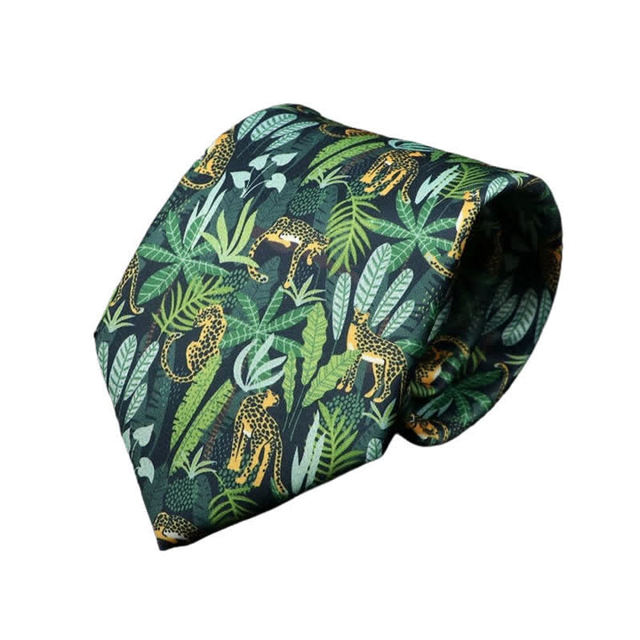Cravate verte à pois pour homme avec motif jaguar et forêt tropicale
